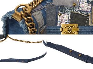 極美品 CHANEL シャネル ボーイシャネル チェーンショルダーバッグ 20番台 デニムパッチワーク インディゴ ゴールド金具 中古 61081