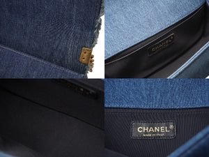 極美品 CHANEL シャネル ボーイシャネル チェーンショルダーバッグ 20番台 デニムパッチワーク インディゴ ゴールド金具 中古 61081