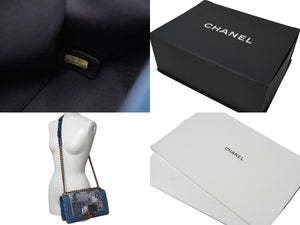 極美品 CHANEL シャネル ボーイシャネル チェーンショルダーバッグ 20番台 デニムパッチワーク インディゴ ゴールド金具 中古 61081