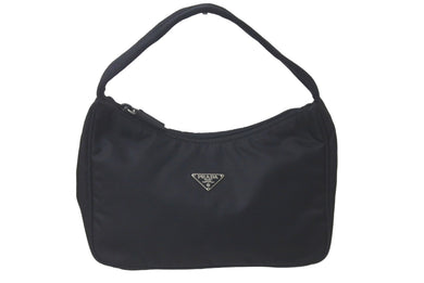 PRADA プラダ ハンドバッグ ホーボー MV515 三角ロゴ 三角ロゴ ブラック シルバー金具 美品 中古 61083 