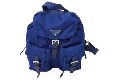 PRADA プラダ リュック デイパック バックパック Wポケット トライアングルロゴ 青系 ネイビー ナイロン B6677 美品 中古 61089 