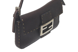 FENDI フェンディ ショルダーバッグ セレリア マンマバケット レザー ブラウン ダブルFズッカ ブラウン シルバー 美品 中古 61090
