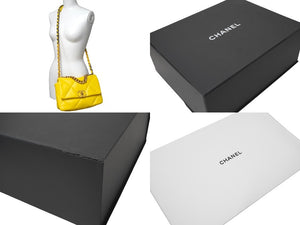 極美品 CHANEL シャネル シャネル19 ラージ ショルダーバッグ AS1160 ランダム ココマーク イエロー ゴールド金具 中古 61102