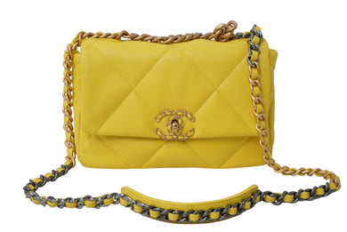 極美品 CHANEL シャネル シャネル19 ラージ ショルダーバッグ AS1160 ランダム ココマーク イエロー ゴールド金具 中古 61102