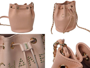 極美品 CHANEL シャネル ドーヴィル 巾着ショルダーバッグ 29番台 パンチング キャビアスキン ピンク ゴールド金具 中古 61103