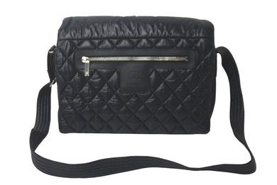 極美品 CHANEL シャネル コココクーン ナイロンショルダーバッグ 14番台 ナイロン レザー ブラック シルバー金具 中古 61115
