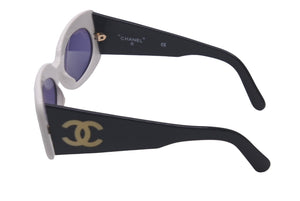 CHANEL シャネル サングラス ココマーク バイカラー ヴィンテージ オーバル ブラック ホワイト 05252 C0200 美品 中古 61117