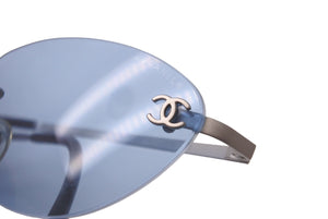 CHANEL シャネル サングラス メガネ ココマー ブルーレンズ シルバー ブラック 53□19 130 4003ｃ.103/72 シルバー金具 美品 中古 61134