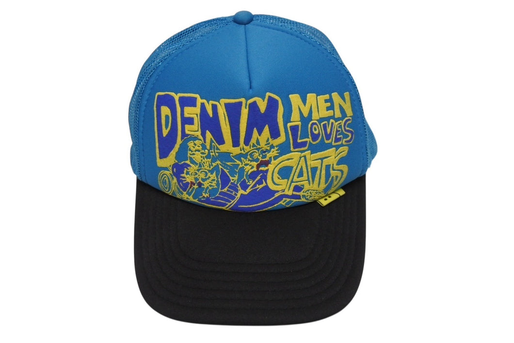 KAPITAL キャピタル キャップ デニム MEN LOVES CATS K2204XH528 ポリエステル ナイロン ブルー イエロー ONE SIZE 美品 中古 4b006114 