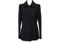 Load image into Gallery viewer, CHANEL シャネル ステンカラージャケット ツイード ジップアップ ブラック ネイビー サイズ34 P64019V49031 美品 中古 61142