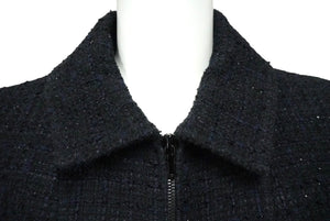 CHANEL シャネル ステンカラージャケット ツイード ジップアップ ブラック ネイビー サイズ34 P64019V49031 美品 中古 61142