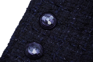 CHANEL シャネル ステンカラージャケット ツイード ジップアップ ブラック ネイビー サイズ34 P64019V49031 美品 中古 61142