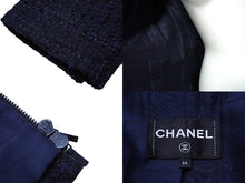 Load image into Gallery viewer, CHANEL シャネル ステンカラージャケット ツイード ジップアップ ブラック ネイビー サイズ34 P64019V49031 美品 中古 61142