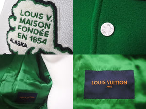 新品同様 LOUIS VUITTON ルイヴィトン 21FW レザーバーシティブルゾン HLL69EMJY グリーン ホワイト メンズ 48 中古 61148