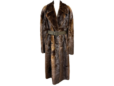 PRADA プラダ RIVER OUTER ファーコート ロング コート ブラウン サイズ48 レザー ファー 美品 中古 61152