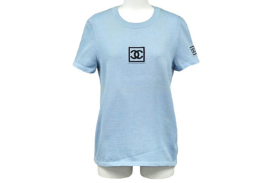 CHANEL シャネル スポーツライン 半袖ニット Tシャツ ココマーク ブルー コットン P21671V01329 良品 中古 61160
