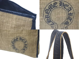CHROME HEARTS クロムハーツ バーラップ トートバッグ ホースシュー リネン レザー シルバー925 ブラック ベージュ 美品 中古 61180