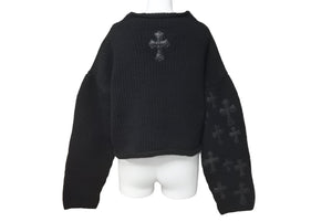 激レア 極美品 CHROME HEARTS クロムハーツ クロスパッチ カシミヤクロップドニット パッチ25枚 ブラック ワンサイズ 中古 61185