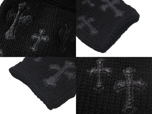 激レア 極美品 CHROME HEARTS クロムハーツ クロスパッチ カシミヤクロップドニット パッチ25枚 ブラック ワンサイズ 中古 61185