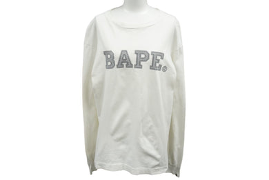 A BATHING APE アベイシングエイプ 長袖Ｔシャツ ラインストーンプリント 90年代 コットン ホワイト グレー M 美品 中古 61187 
