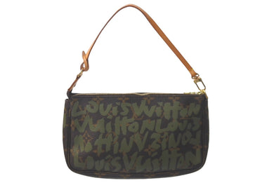 LOUIS VUITTON ルイヴィトン アクセポ ポシェット アクセソワール M92191 モノグラムグラフィティ グリーン 美品 中古 61210
