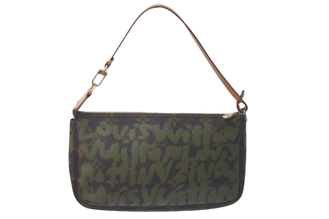 LOUIS VUITTON ルイヴィトン アクセポ ポシェット アクセソワール M92191 モノグラムグラフィティ グリーン 美品 中古 61211