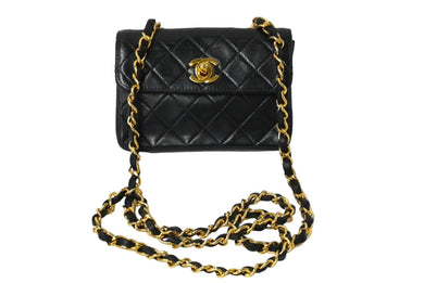 CHANEL シャネル ミニマトラッセ14 ハーフフラップ チェーンショルダーバッグ 1番台 ブラック ゴールド金具 美品 中古 61227