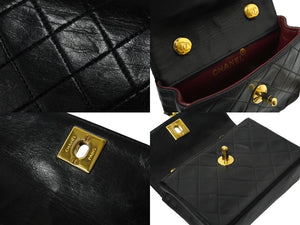 CHANEL シャネル ミニマトラッセ14 ハーフフラップ チェーンショルダーバッグ 1番台 ブラック ゴールド金具 美品 中古 61227
