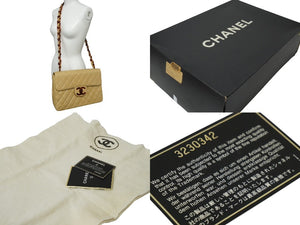 CHANEL シャネル デカマトラッセ プラチェーン ショルダーバッグ ラムスキン 3番台 ベージュ ココマーク ロゴ 美品 中古 61253
