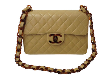 CHANEL シャネル デカマトラッセ プラチェーン ショルダーバッグ ラムスキン 3番台 ベージュ ココマーク ロゴ 美品 中古 61253