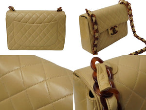 CHANEL シャネル デカマトラッセ プラチェーン ショルダーバッグ ラムスキン 3番台 ベージュ ココマーク ロゴ 美品 中古 61253
