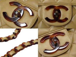 CHANEL シャネル デカマトラッセ プラチェーン ショルダーバッグ ラムスキン 3番台 ベージュ ココマーク ロゴ 美品 中古 61253