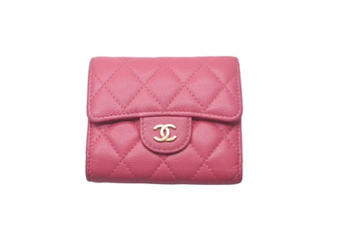 CHANEL シャネル 三つ折り財布 27番台 キャビアスキン ピンク ゴールド金具 美品 中古 61284