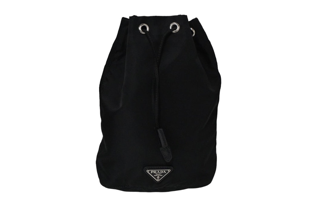 PRADA プラダ 巾着ポーチ 三角ロゴ テスート ブラック 1NA369 イタリア製 良品 中古 61286 