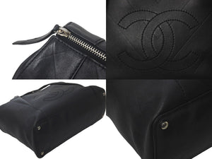 CHANEL シャネル Vステッチ ハンドバッグ 11番台 ココマーク レザー ブラック シルバー金具 中古 61289