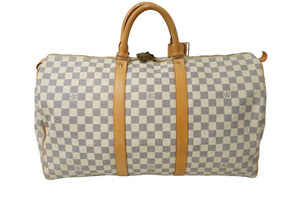 LOUIS VUITTON ルイヴィトン ボストンバッグ キーポル50 ダミエアズール N41430 ホワイト 美品 中古 61304