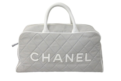 CHANEL シャネル ハンドバッグ スポーツライン ロゴ ココマーク グレー レザー キャンバス 6番台 A15457 美品 中古 61305