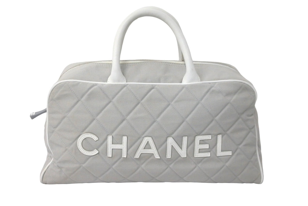 CHANEL シャネル ハンドバッグ スポーツライン ロゴ ココマーク グレー レザー キャンバス 6番台 A15457 美品 中古 61305