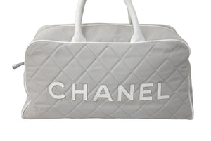 CHANEL シャネル ハンドバッグ スポーツライン ロゴ ココマーク グレー レザー キャンバス 6番台 A15457 美品 中古 61305