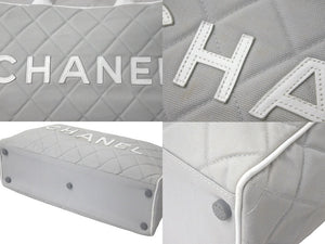CHANEL シャネル ハンドバッグ スポーツライン ロゴ ココマーク グレー レザー キャンバス 6番台 A15457 美品 中古 61305