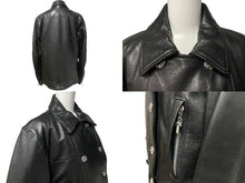 Load image into Gallery viewer, 極美品 CHROME HEARTS クロムハーツ レザーPコート ダガー BSフレア ジャパンタグ ブラック シルバー925 シルバー金具 中古 61310