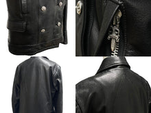 Load image into Gallery viewer, 極美品 CHROME HEARTS クロムハーツ レザーPコート ダガー BSフレア ジャパンタグ ブラック シルバー925 シルバー金具 中古 61310