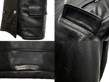 Load image into Gallery viewer, 極美品 CHROME HEARTS クロムハーツ レザーPコート ダガー BSフレア ジャパンタグ ブラック シルバー925 シルバー金具 中古 61310