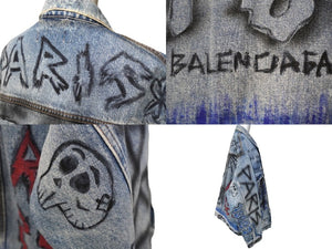 BALENCIAGA バレンシアガ グラフィティビッグフィットウォッシュ加工デニムジャケット 534556 TBP33 サイズ48 美品 中古 61323