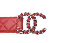 Load image into Gallery viewer, CHANEL シャネル ベルト バックル ココマーク ベルト 32/80 B20P レッド シルバー金具 美品 中古 61378