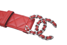 Load image into Gallery viewer, CHANEL シャネル ベルト バックル ココマーク ベルト 32/80 B20P レッド シルバー金具 美品 中古 61378