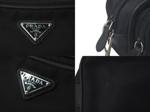 PRADA プラダ ショルダーバッグ ポーチ付き 斜め掛け スクエア型 テスート Re-Nylon トライアングルロゴ ブラック 美品 中古 61391