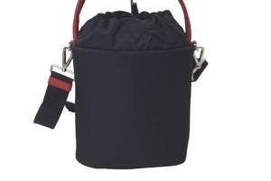 PRADA プラダ バケットバッグ ハンドバッグ テスート ナイロン 三角ロゴ 筒型 1BE026 ブラック レッド 美品 中古 61401 