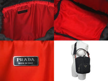画像をギャラリービューアに読み込む, PRADA プラダ バケットバッグ ハンドバッグ テスート ナイロン 三角ロゴ 筒型 1BE026 ブラック レッド 美品 中古 61401 
