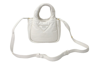 PRADA プラダ ソフト パデッドナッパレザー ハンドバッグ ホワイト 2WAY 1BA359 ゴールド金具 美品 中古 61403 
